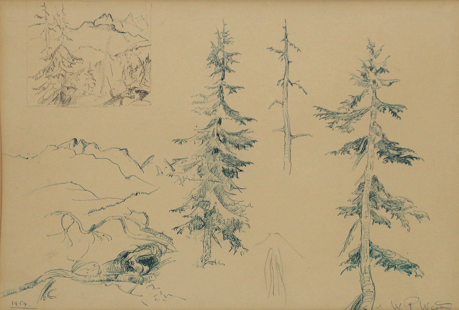 William Percival Weston (Canadian 1879-1967) 'Untitled - Sketch of Trees And Mountain'